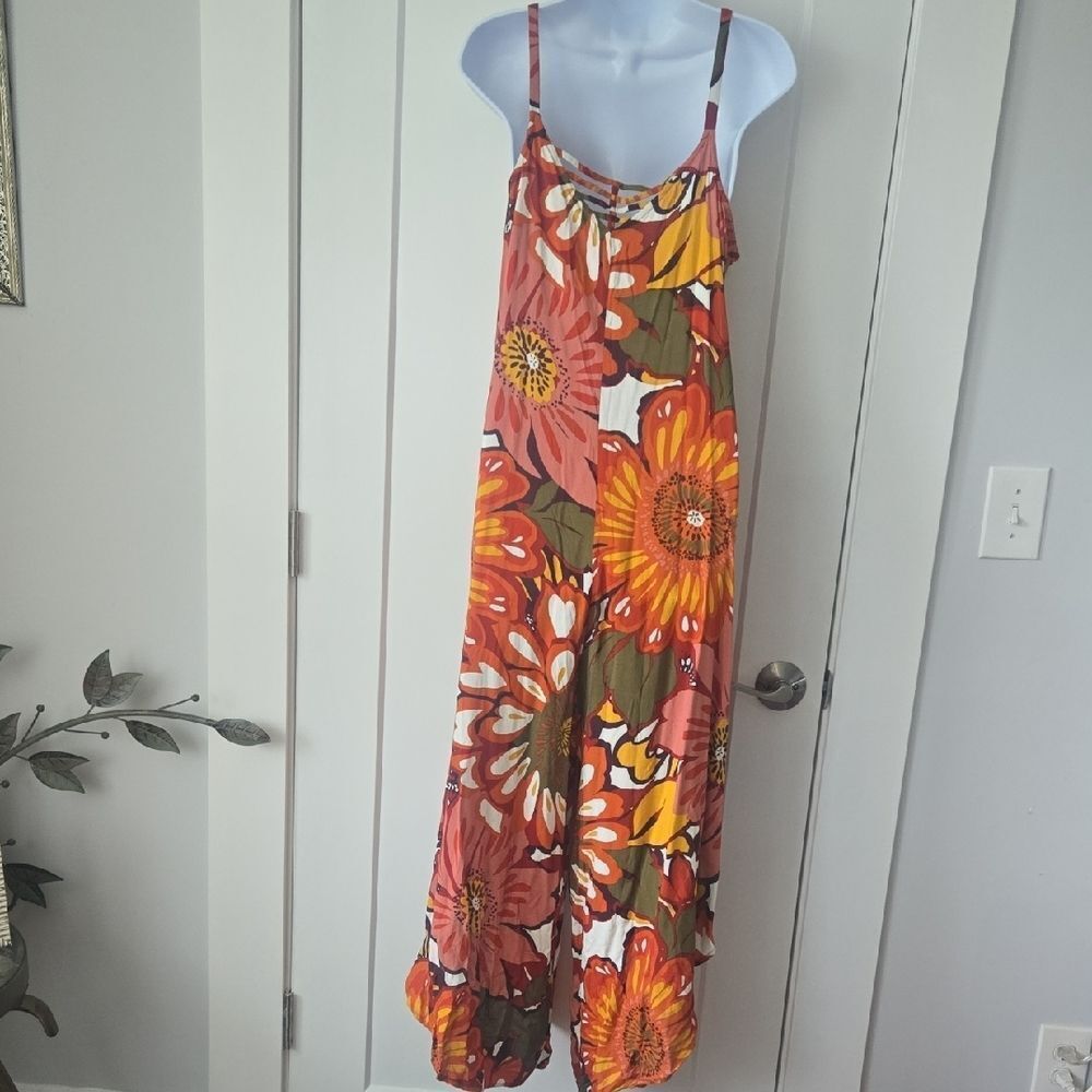 MSK Orange and Brown Floral Asymmetrical High-Low Romper - Picture 5 of 5